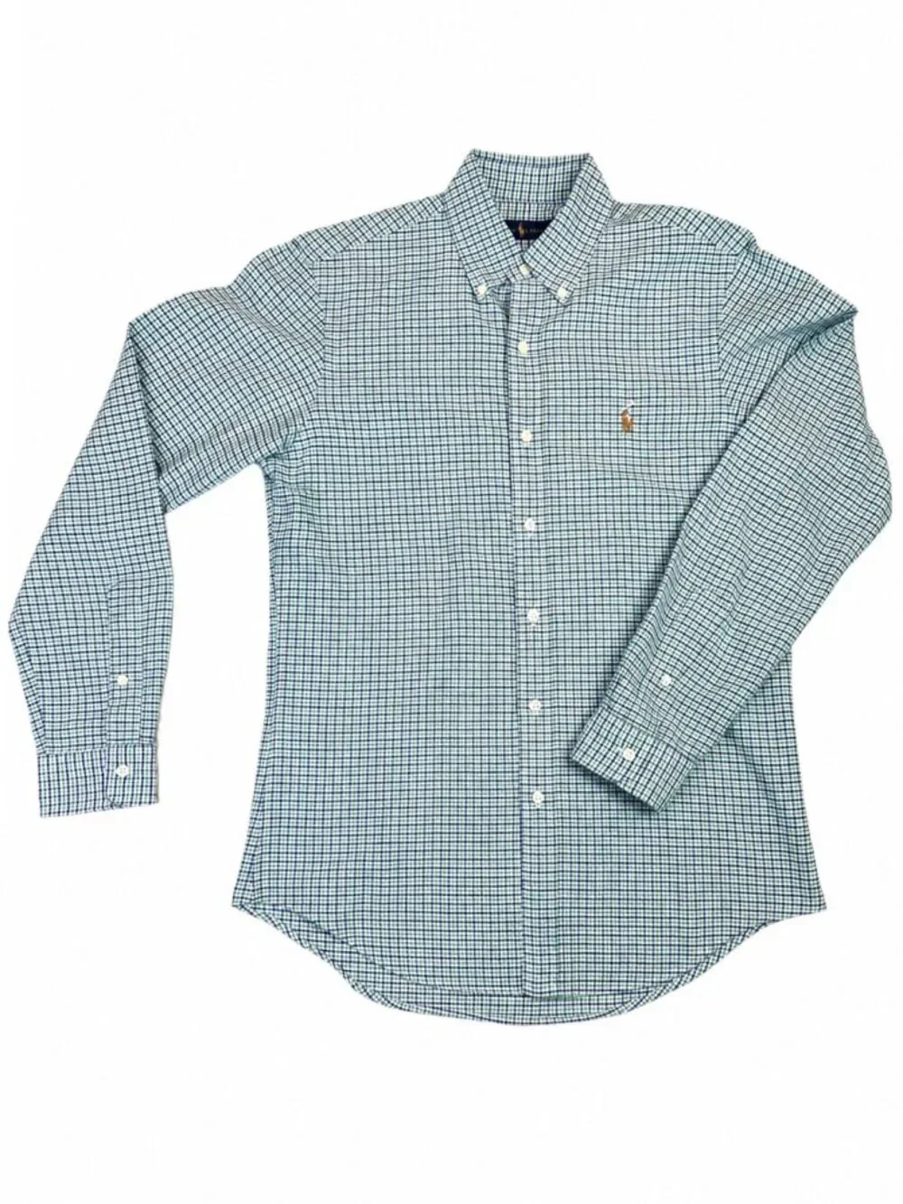 Polo Ralph Lauren Plaid Button Down Shirt Green Navy Cotton Small